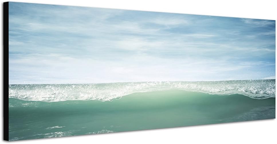 Paul Sinus Art Panoramabild auf Leinwand und Keilrahmen 150x50cm Meer Wellen Horizont Himmel Vintage
