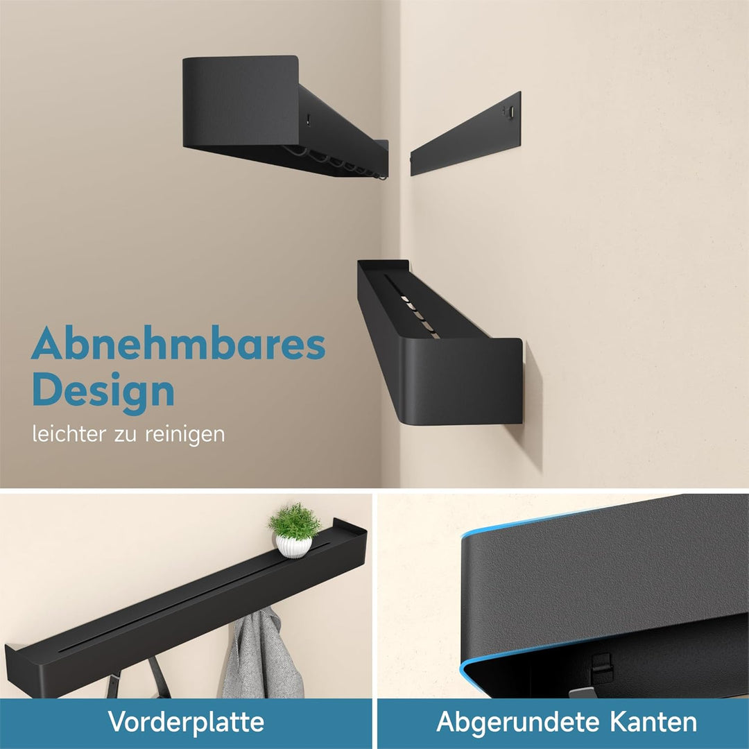 doporro Wandgarderobe mit Ablage, Garderobenleiste 60 cm mit 6 Garderobenhaken, Kleiderhaken Wand oh