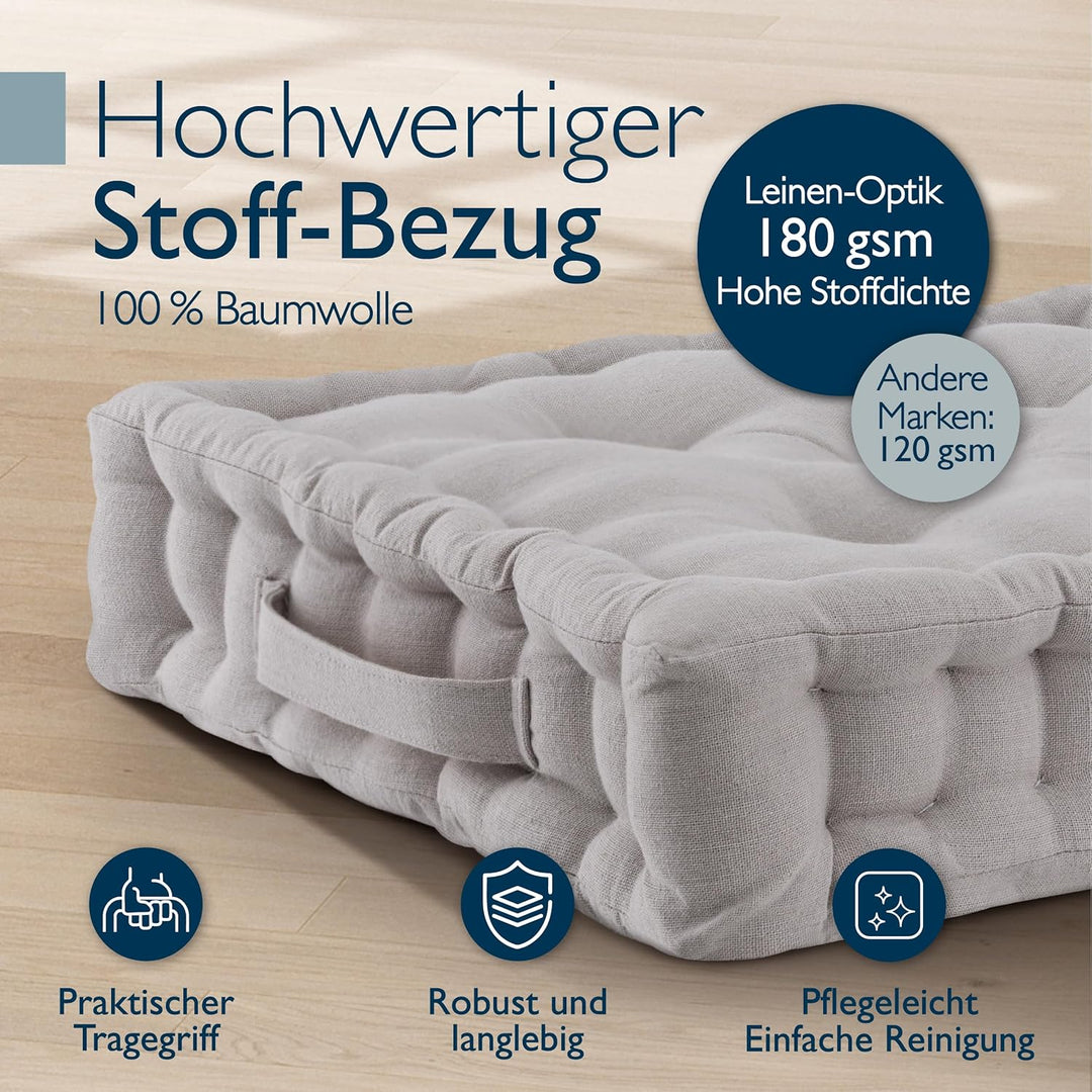 Beautissu 4er Set Bodenkissen Sitzkissen mit Tragegriff Indoor &amp; Outdoor | 40x40cm Taupe 100% Baumwo