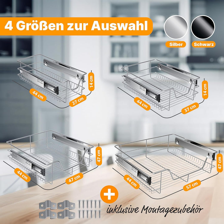 KESSER® Teleskopschublade 50 cm ✓ Küchenschublade ✓ Küchenschrank ✓ Korbauszug ✓ Schrankauszug ✓ Vol