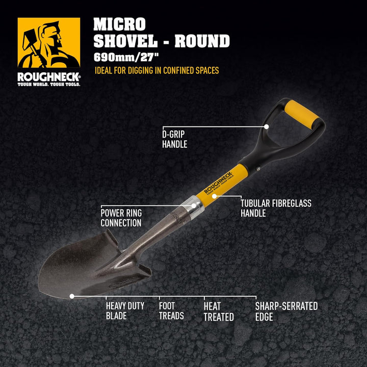 Roughneck Micro Schaufel (690 mm, zum Graben / Schaufeln auf engstem Raum, Klinge aus Karbonstahl, w
