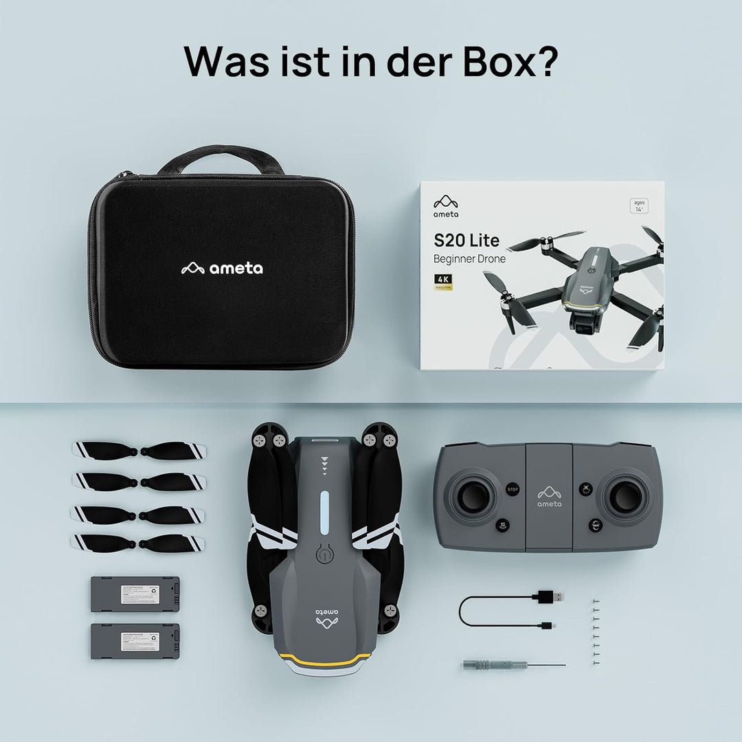 Ameta Drohne mit Kamera 4K für Erwachsene, S20 Lite FPV Drone für Anfänger, RC Quadrocopter mit Bürs