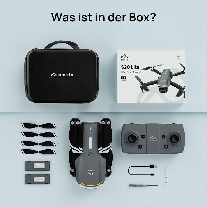 Ameta Drohne mit Kamera 4K für Erwachsene, S20 Lite FPV Drone für Anfänger, RC Quadrocopter mit Bürs