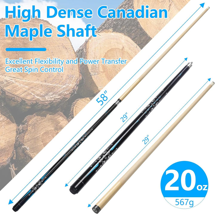 Billard Queue, 58 Zoll Maple Pool Queue Stick 13mm Spitzen für Professionelle Billardspieler, 18 19