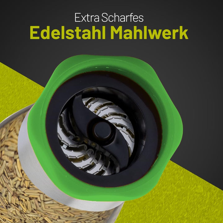 Chilimühle aus Edelstahl & Glas | Gewürzschneider Schneidwerk - Chilischneider für grobe Gewürze & C