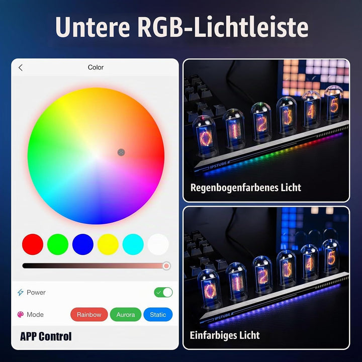 Nixie-Röhrenuhr, buntes RGB, anpassbares digitales Fotoalbum, Neuer Wettermodus, 5-Zoll-IPS-Bildschi