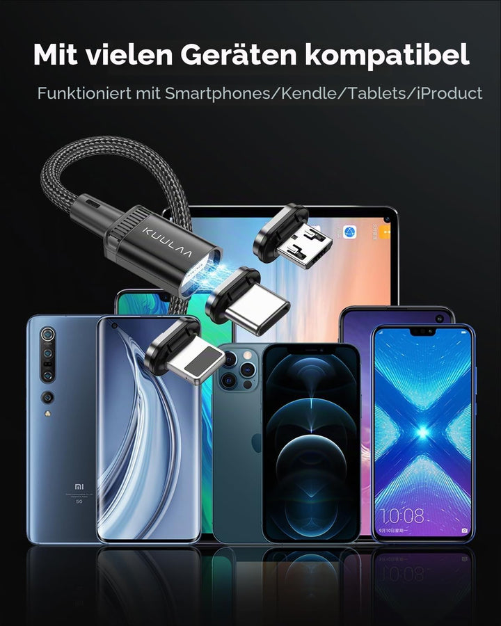 Kuulaa 3-in-1-Magnetladekabel [3 Stück], 3A-Schnellladekabel Magnet Ladekabel aus Nylon, geflochten