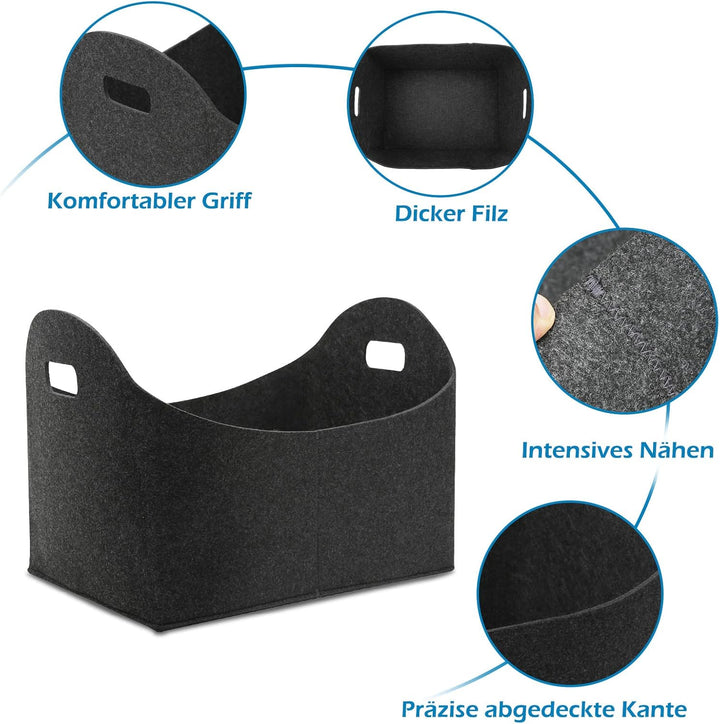 2er Set Holzkorb Filztaschen, Feuerholzkorb Filzkorb Kaminholz, Multifunktionale Allzweckkorb Kaminh