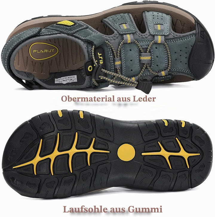 FLARUT Sandalen Herren Outdoorsandalen Trekkingsandalen Wander | Echtleder,Geschlossene Zehe,Rutschf