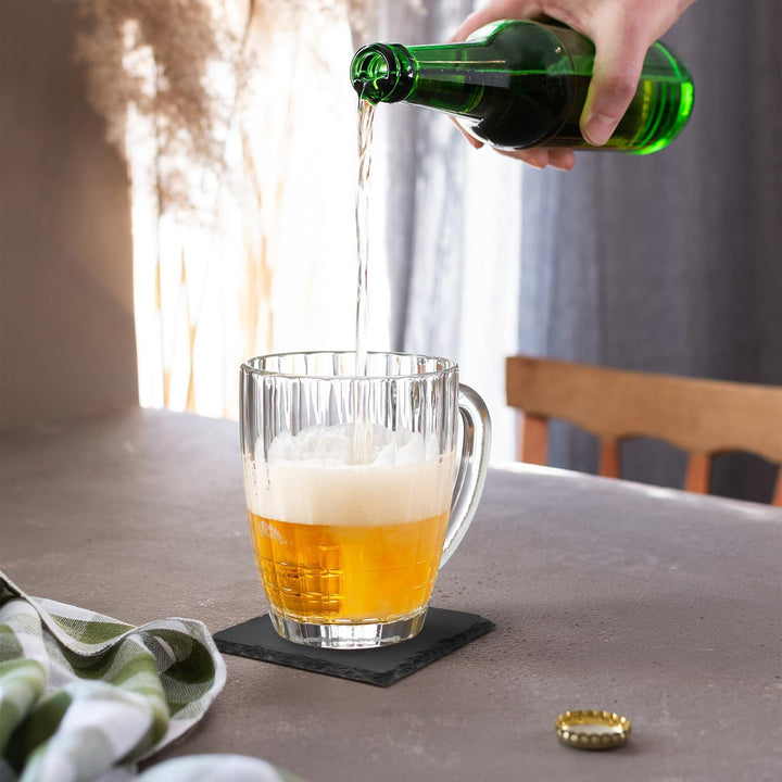 Joeji's Kitchen 10er Set Stein Schiefer Untersetzer für Getränke mit Bambus Halter - Hitzebeständige