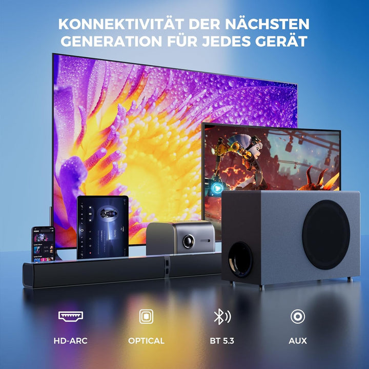 GarageRock Soundbar mit Subwoofer für TV Geräte, 120W 2-in-1 Soundbar TV Heimkino Soundsystem, 1 Set