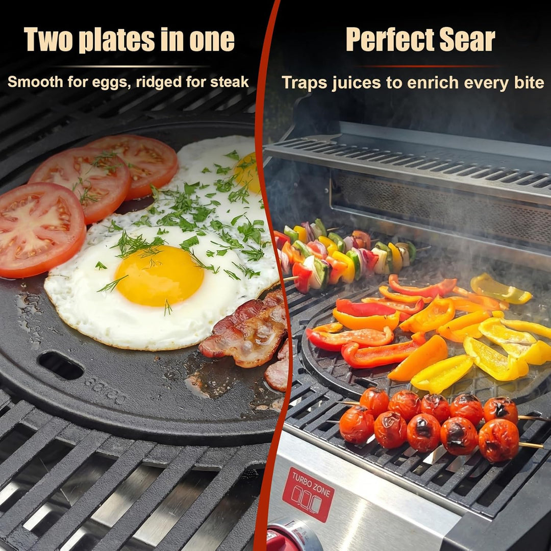 Denmay 30cm Gusseisen Grillplatte für Weber Gourmet BBQ System, Rund Gusseisen Grillpfanne Ersatztei