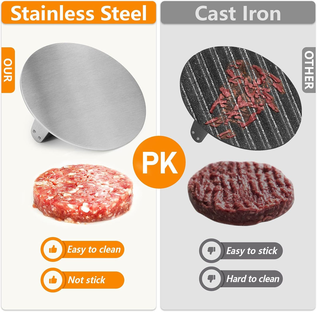 HULISEN 21,6 cm Burgerpresse, 1,1 kg, robuste Speck- und Grillpresse, Edelstahl, zerkleinerte Burger