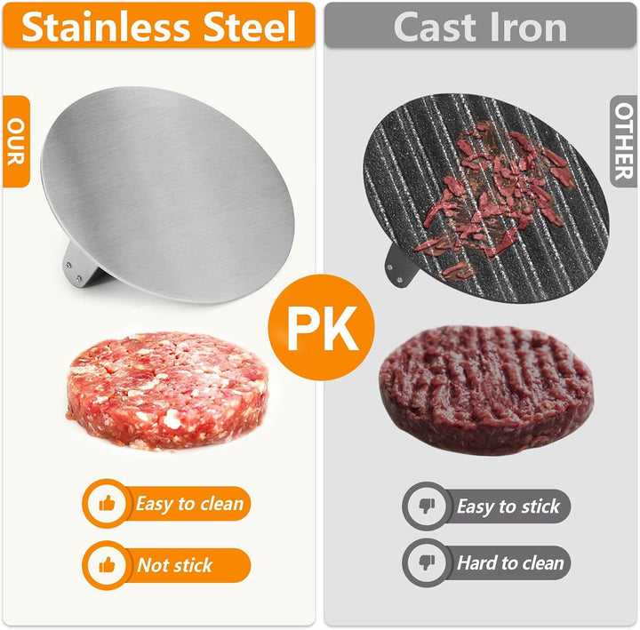 HULISEN 21,6 cm Burgerpresse, 1,1 kg, robuste Speck- und Grillpresse, Edelstahl, zerkleinerte Burger