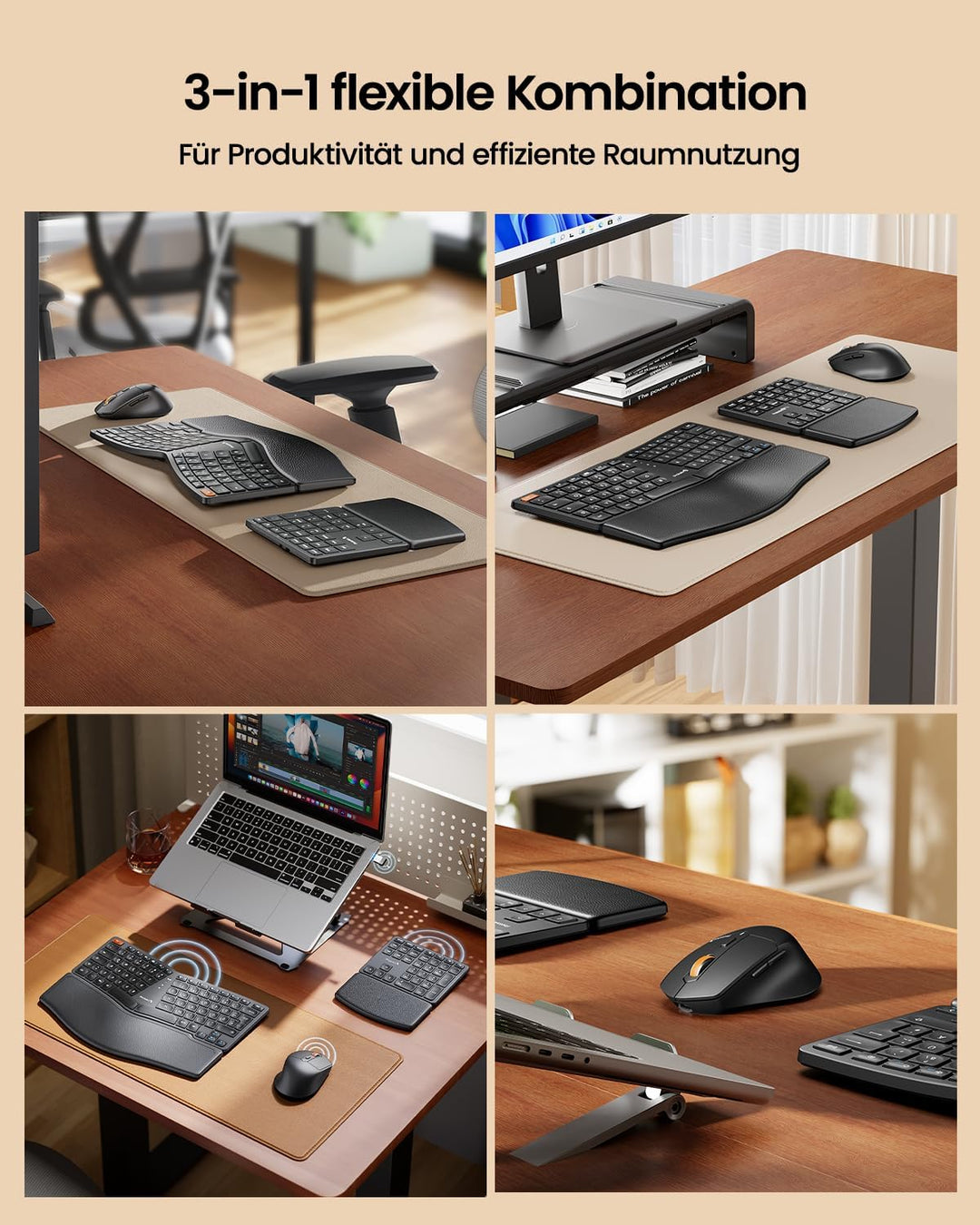ProtoArc Ergonomische Tastatur Maus Set, EKM04 2,4 GHz Kabellos Ergo Tastatur Maus, Separater Ziffer