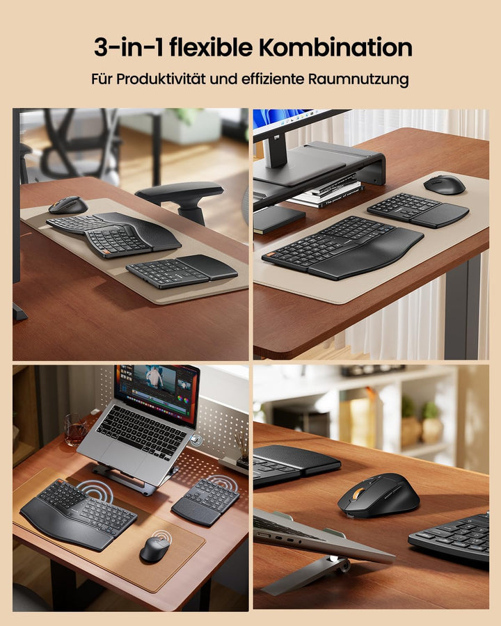 ProtoArc Ergonomische Tastatur Maus Set, EKM04 2,4 GHz Kabellos Ergo Tastatur Maus, Separater Ziffer