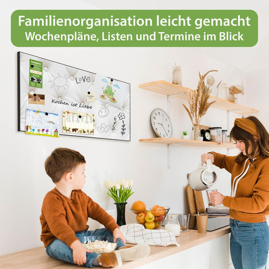 banjado Magnettafel schwarz 78 x 37cm / Magnetwand Metall/Magnetpinnwand als Memoboard/Pinnwand Magn
