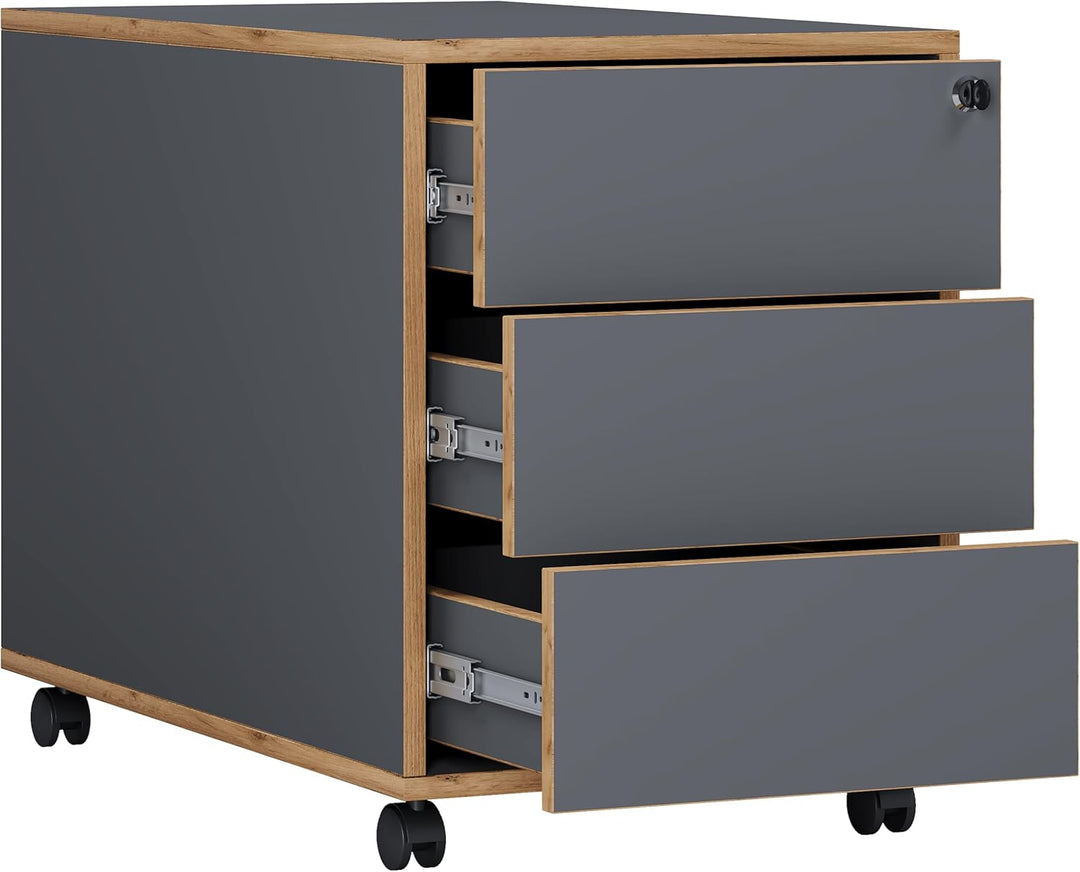 VCM Rollcontainer Beistellcontainer Bürocontainer Rollen rollbar Salia 3 Schublade Tiefe 45 cm Anthr
