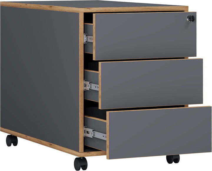 VCM Rollcontainer Beistellcontainer Bürocontainer Rollen rollbar Salia 3 Schublade Tiefe 45 cm Anthr