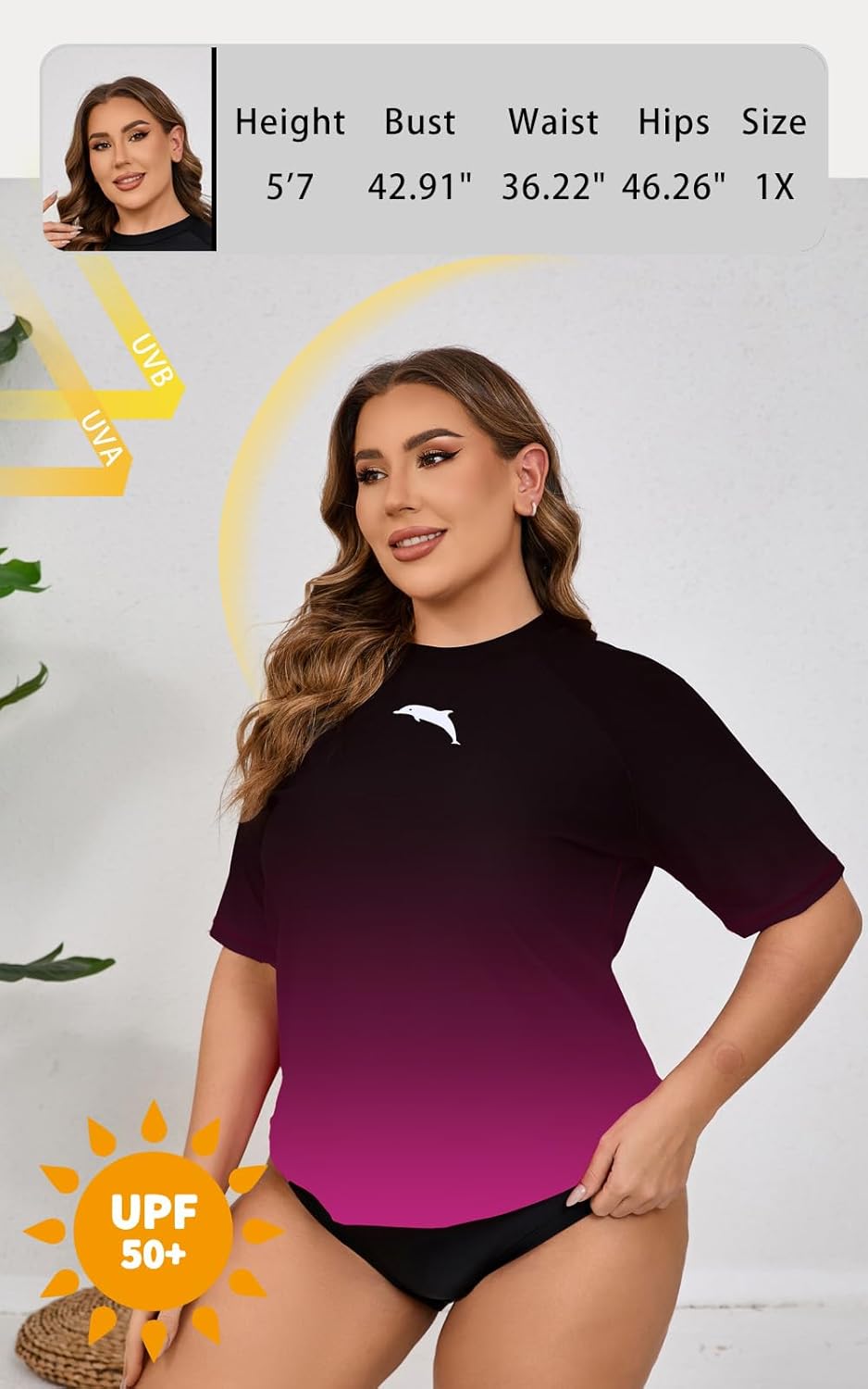 Halcurt UV Shirt Damen Übergrösse Rash Guard Kurzarm UPF 50+ Badeshirt UV Schutz Schwimmshirt Schnel