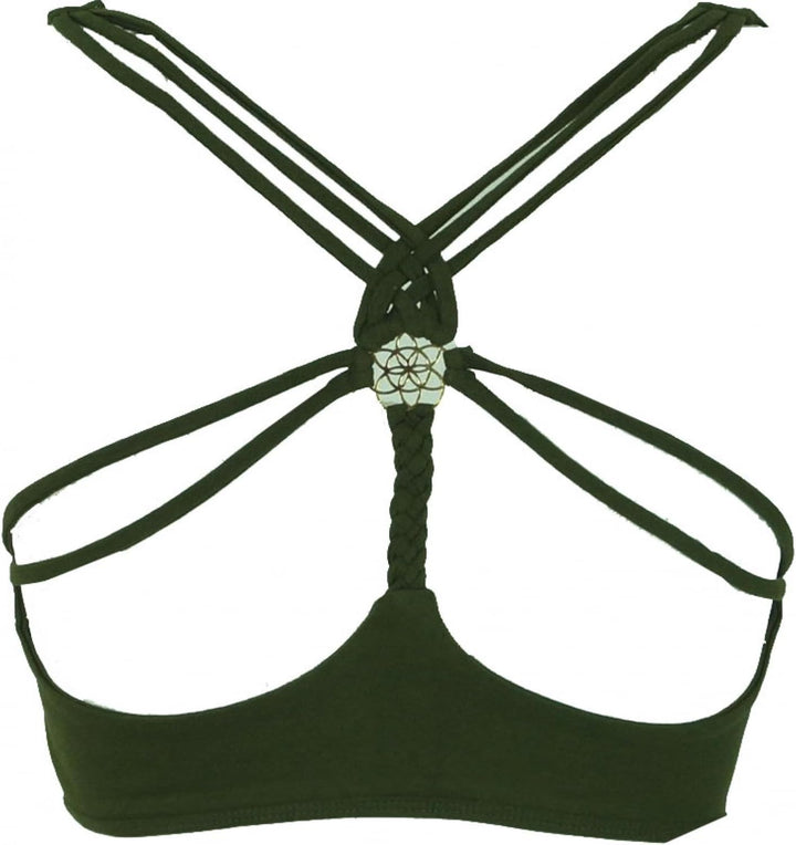GURU SHOP Goa Psytrance Bikini Top, Top, Pixi Top, Fransentop, Damen, Baumwolle 36 Olive, 36 Olive