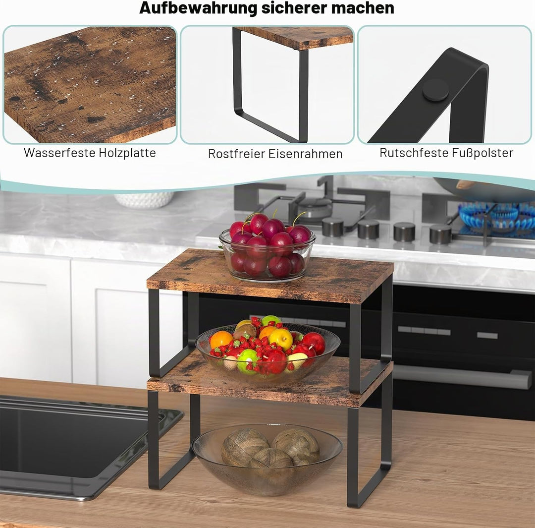 JS NOVA JUNS CADUKE Set mit 4 Thekenregalen Küche stapelbares Schrankregal Holzorganisator Erweiterb