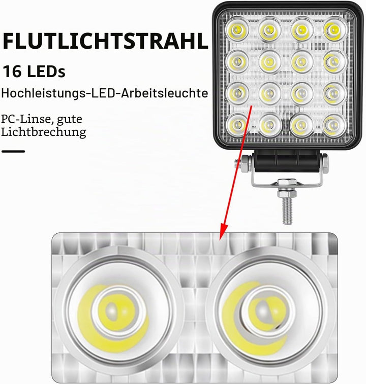Willpower 10pc LED Scheinwerfer 4‘’ 10cm 48W LED Arbeitsscheinwerfer 12V 24V Flutlicht Zusatzscheinw