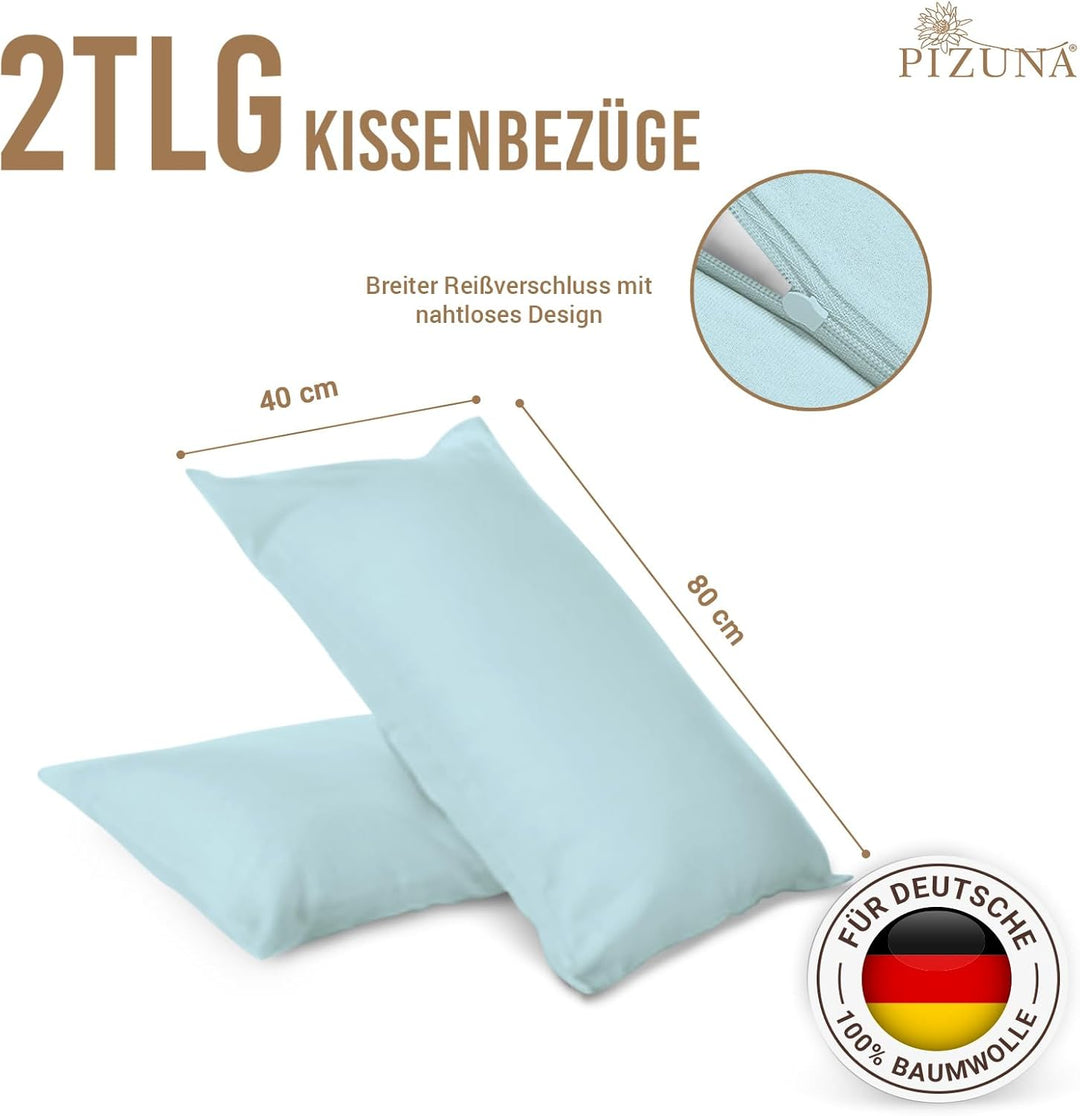 Pizuna Luxuriöser Soft-Satin 2er Pack Kissenbezug 40 x 80 cm Baby blau, 800 Fadenzahl Baumwolle Quad