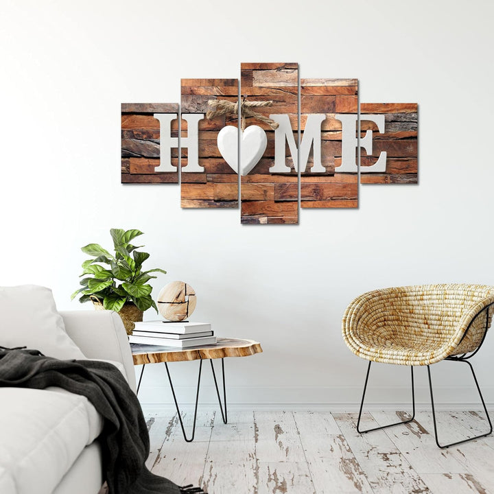 Runa Art Bild Wohnzimmer Home Holz 5 Teilig Mit Spruch Braun Wandbilder auf Vlies Leinwand 014753c B