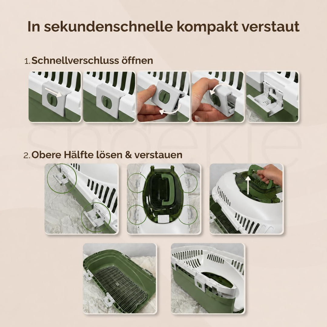 SNOEKIE Katzen Transportbox mit 2 Öffnungen, 49,5 x 32 x 32,6 cm, Haustierbox für Katzen &amp; kleine Hu