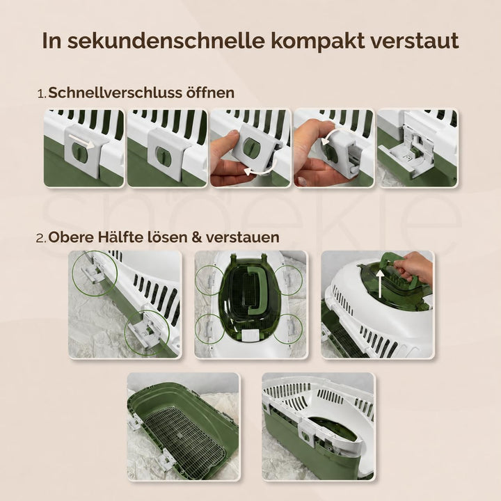 SNOEKIE Katzen Transportbox mit 2 Öffnungen, 49,5 x 32 x 32,6 cm, Haustierbox für Katzen &amp; kleine Hu