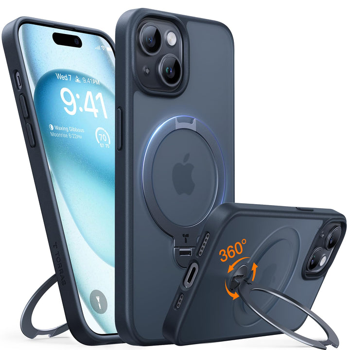 TORRAS Ostand Q3 Spin für iPhone 15 Hülle (360° Magnetischer Unsichtbarer Ständer) Zertifizierte Mil
