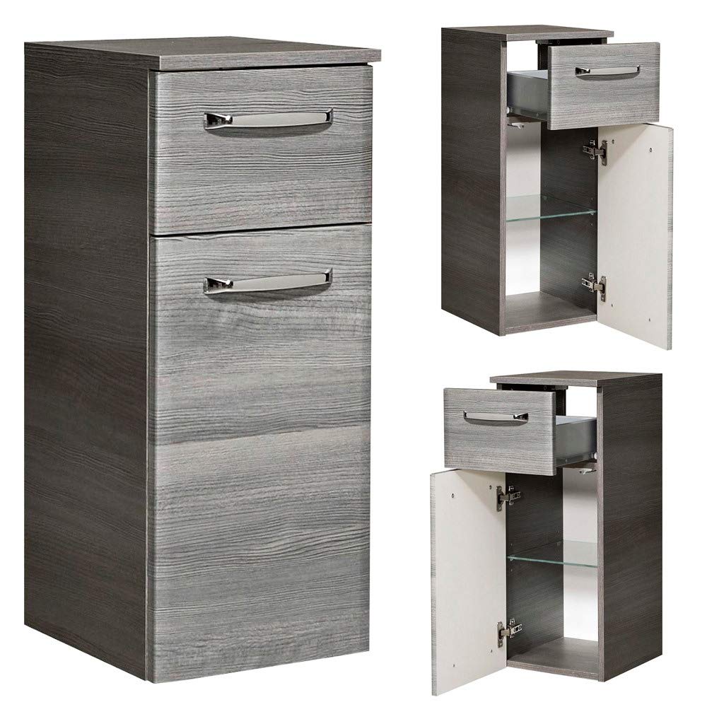 Lomadox Badmöbel Unterschrank in Graphit Struktur, 1 Tür, 1 Schubkasten, B/H/T 30/72/33 cm