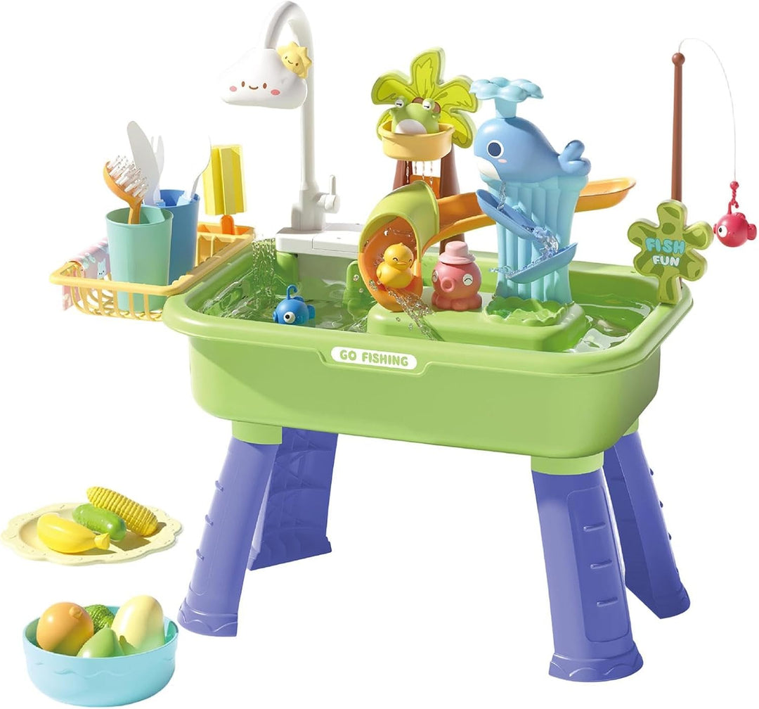 Wasserspieltisch, Kinder Wassertisch Sommerspielzeug Mit Angelspielen, Fliessendem Wasser Und Wasser