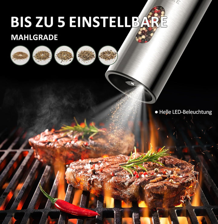 WONMAKE Salz und Pfeffermühle Elektrisch, Elektrische Pfeffermühle Mühle Set Edelstahl mit USB-C Dua