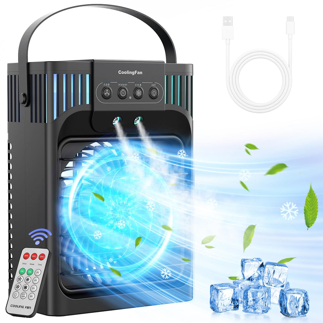 Mobile Klimaanlage mit Fernbedienung,1200 ML Mini Luftkühler mit 3 Luftgeschwindigkeiten & 3 Kühlneb