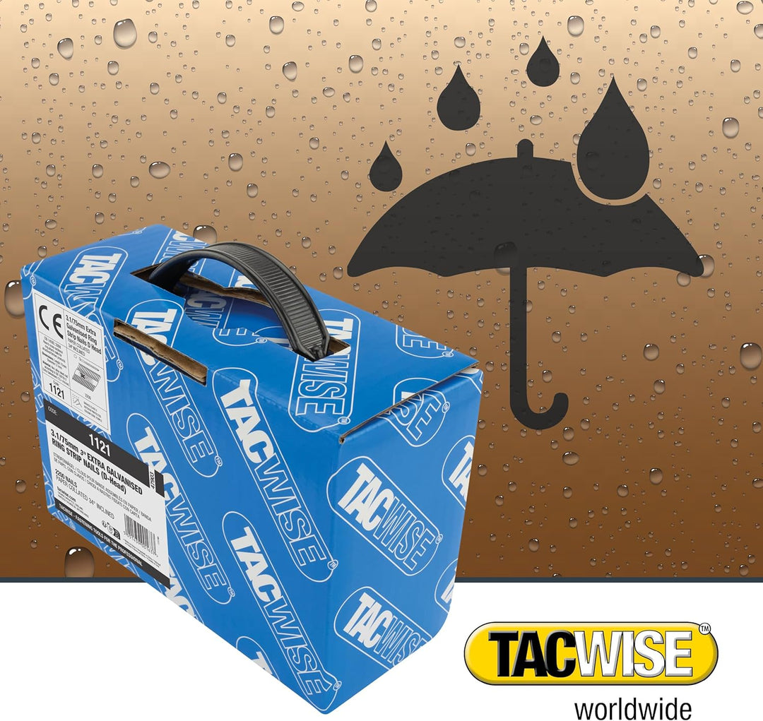 Tacwise 1121 Typ 3,1/75mm verzinkte Streifennägel Ring, 2200 Stück, Silber 2200 x 3.1 / 70mm 2200 St