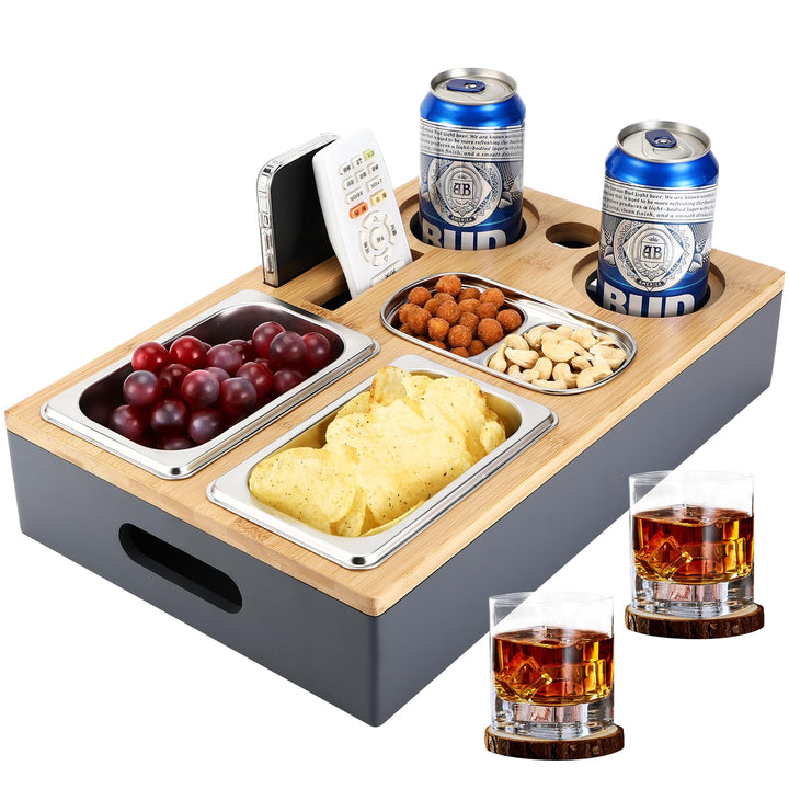 Collazoey Couchbar Snackbox, Mit Snackschalen Aus Edelstahl,mit Abnehmbarer Deckel, Couch Tablett, S