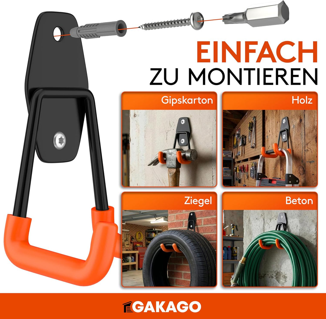 Gakago Gerätehalter Wandhalterung – 10er Garagenhaken Set inkl. Dübel, Schrauben & Anleitung – Werkz