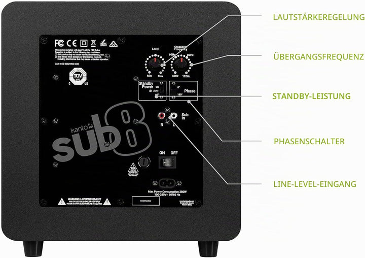 Kanto SUB8VMB 8" 300W Sealed Powered Subwoofer | Matte Black