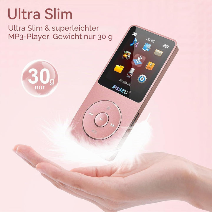 32GB MP3 Player mit Bluetooth 5.3, Ultraleicht (30 Gramm), bis zu 80 Stunden Akkulaufzeit, 1.8-Zoll-