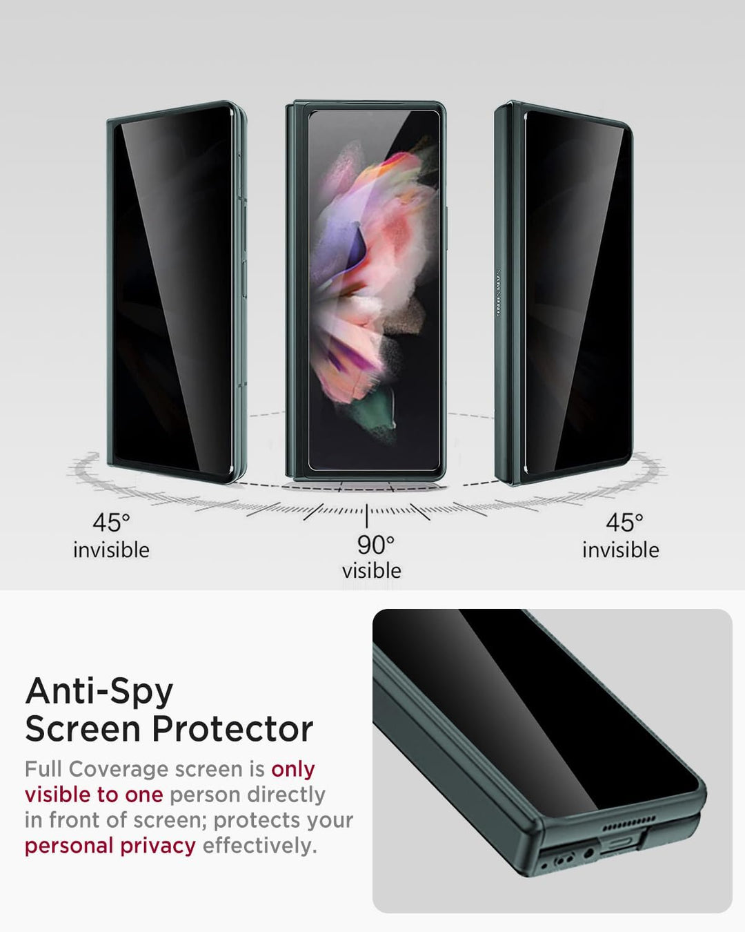 Miimall Kompatibel mit Samsung Galaxy Z Fold 3 Hülle mit Displayschutz Anti-Peeping+Magnetischer Sch