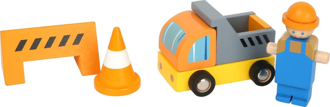 small foot Baukran mit Baustellenzubehör aus Holz, Spiel-Set für Kinder ab 3 Jahren, 12007, Baukran