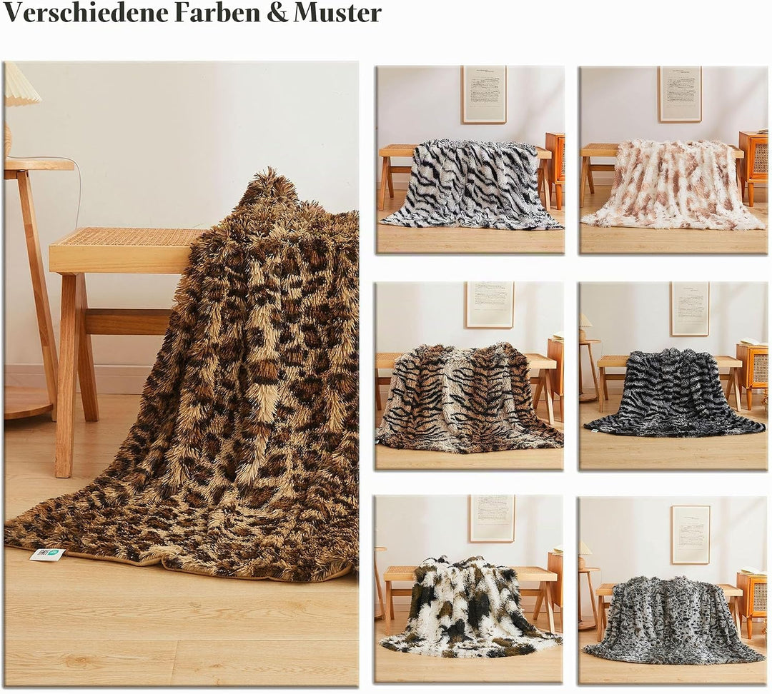 XeGe Luxus Kunstfell Leopardenmuster Kuscheldecke 127x152 cm, Weiche Plüsch Süsse Wohndecke, Flausch