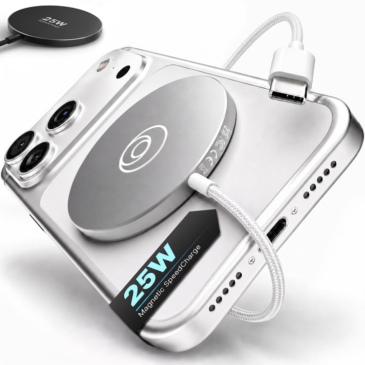 Mag-Safe 25W Ladegerät, Wireless Charger Ladepad [mit 1,2 M Kabel] für iPhone 17/16 Pro Max, Google