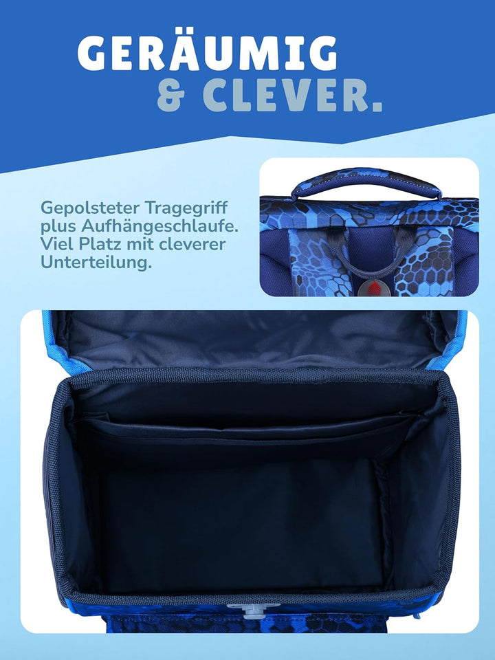 Familando - Basic-Plus Schulranzen Set - 10-teilig mit Schultüte - T-REX Dino - Ergonomisch, stabil