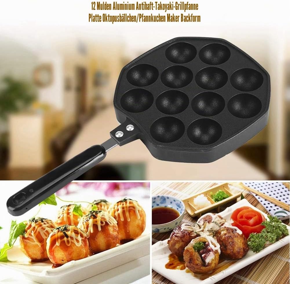 Tyenaza Takoyaki Pfanne Induktion, 12 Kavitäten Sarten Takoyaki Pancake poffertjes pfanne Pfannkuche