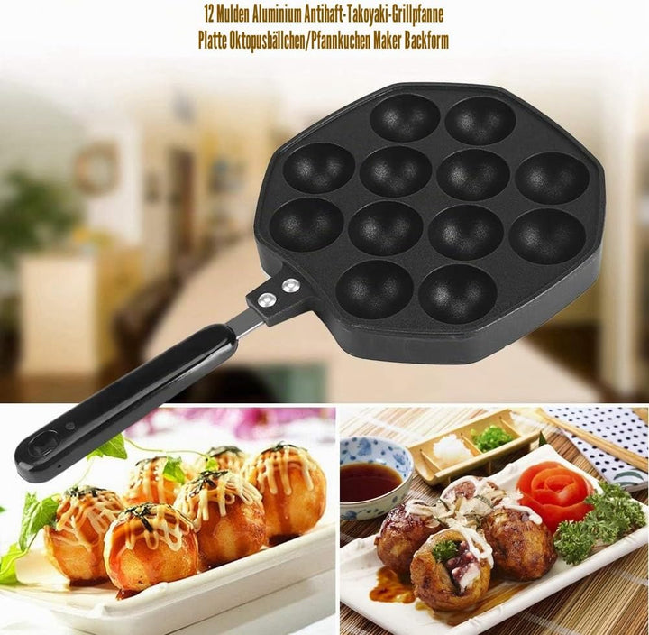 Tyenaza Takoyaki Pfanne Induktion, 12 Kavitäten Sarten Takoyaki Pancake poffertjes pfanne Pfannkuche