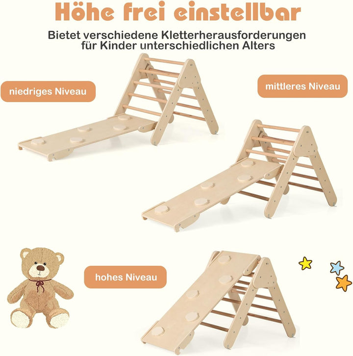 GOPLUS Klettergerüst Indoor, 4 in 1 Kletterdreieck & Kletterbogen & Leiter & Rutsche, Sprossendreiec
