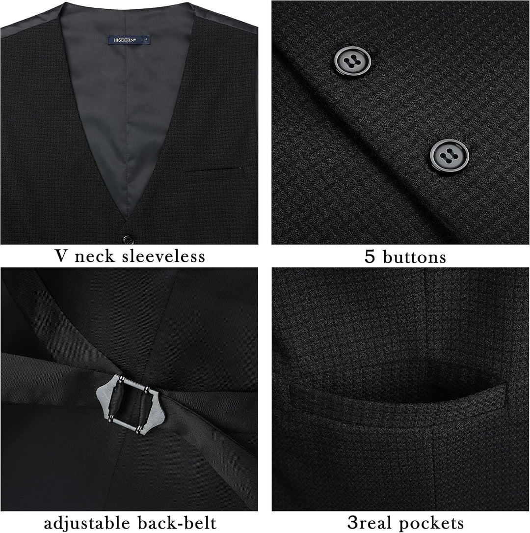 HISDERN Herren Anzugweste Formale Hochzeit Klassische Retro Baumwolle V-Ausschnitt Einfarbige Elegan